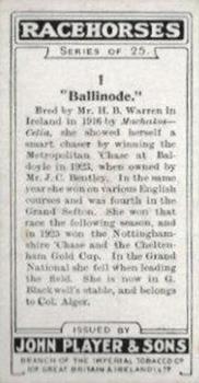 1926 Player's Racehorses #1 Ballinode Back